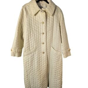Vintage Couture 1960's/1970's Mod Quilted Coat Cream Ivory Nylon Rain Sz L